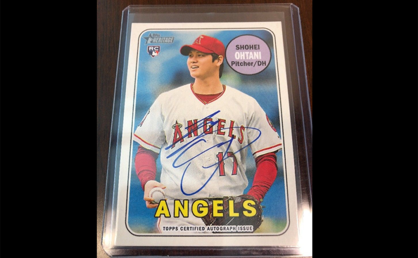 Shohei Ohtani electric on the mound, Topps Heritage autograph card value starting at $1,000