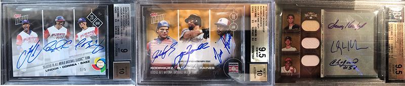 Which triple autograph baseball card would you rather have?